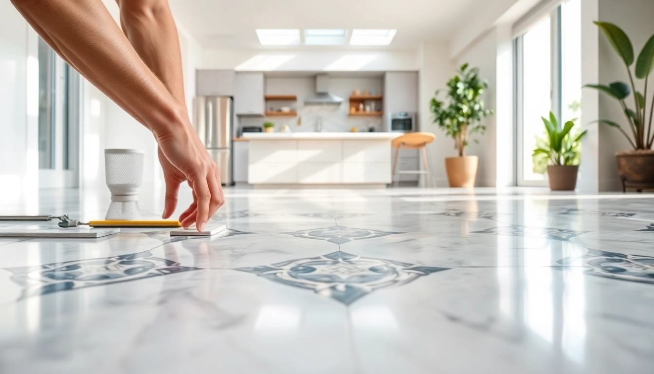 Install beautiful tile patterns in a modern kitchen, showcasing craftsmanship.