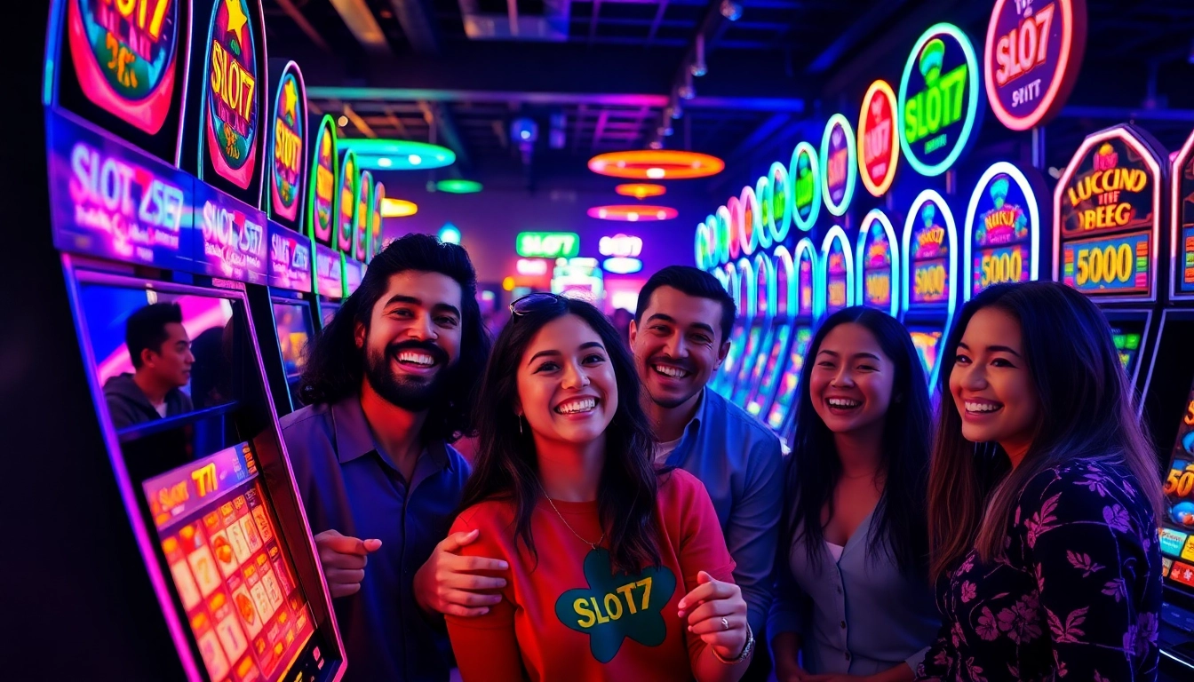 Menang besar di Slot77 dengan teman-teman di kasino yang meriah.