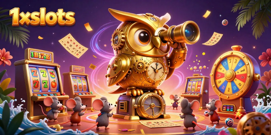 Experience the thrill of 1xslots with a dynamic casino illustration showcasing games and surprises.