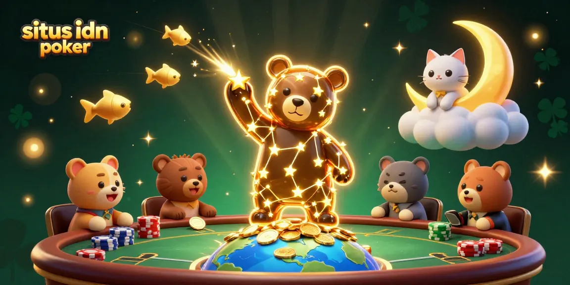 Engaging poker scene illustrating situs idn poker with constellation bear and vibrant elements.