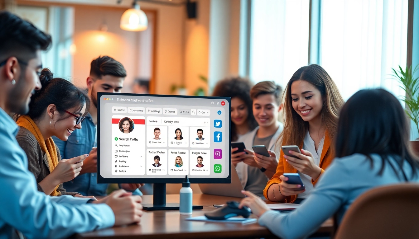 Search OnlyFans usernames in a vibrant, modern digital workspace with diverse users engaging with technology.