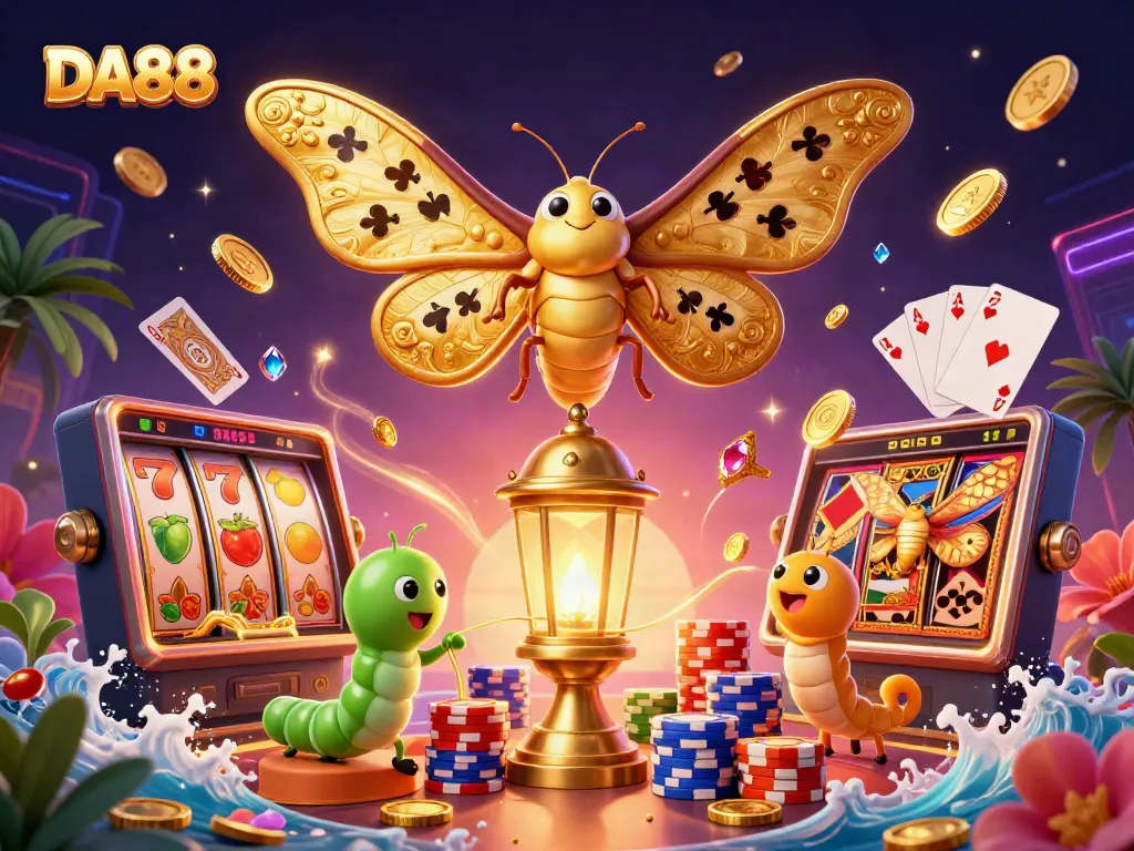 Spin and win with DA88's slot machine reels showcasing vibrant lucky sevens and fruit symbols!
