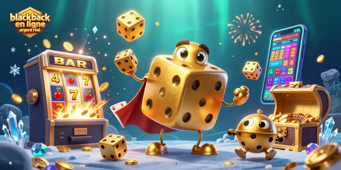Jouez à blackjack en ligne argent réel avec un golem de dés et une machine à sous expliquant les gains.