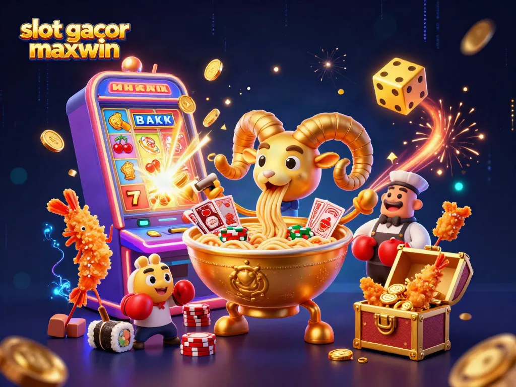 Win big with slot gacor maxwin in a vibrant 3D casino scene featuring exciting characters and elements.