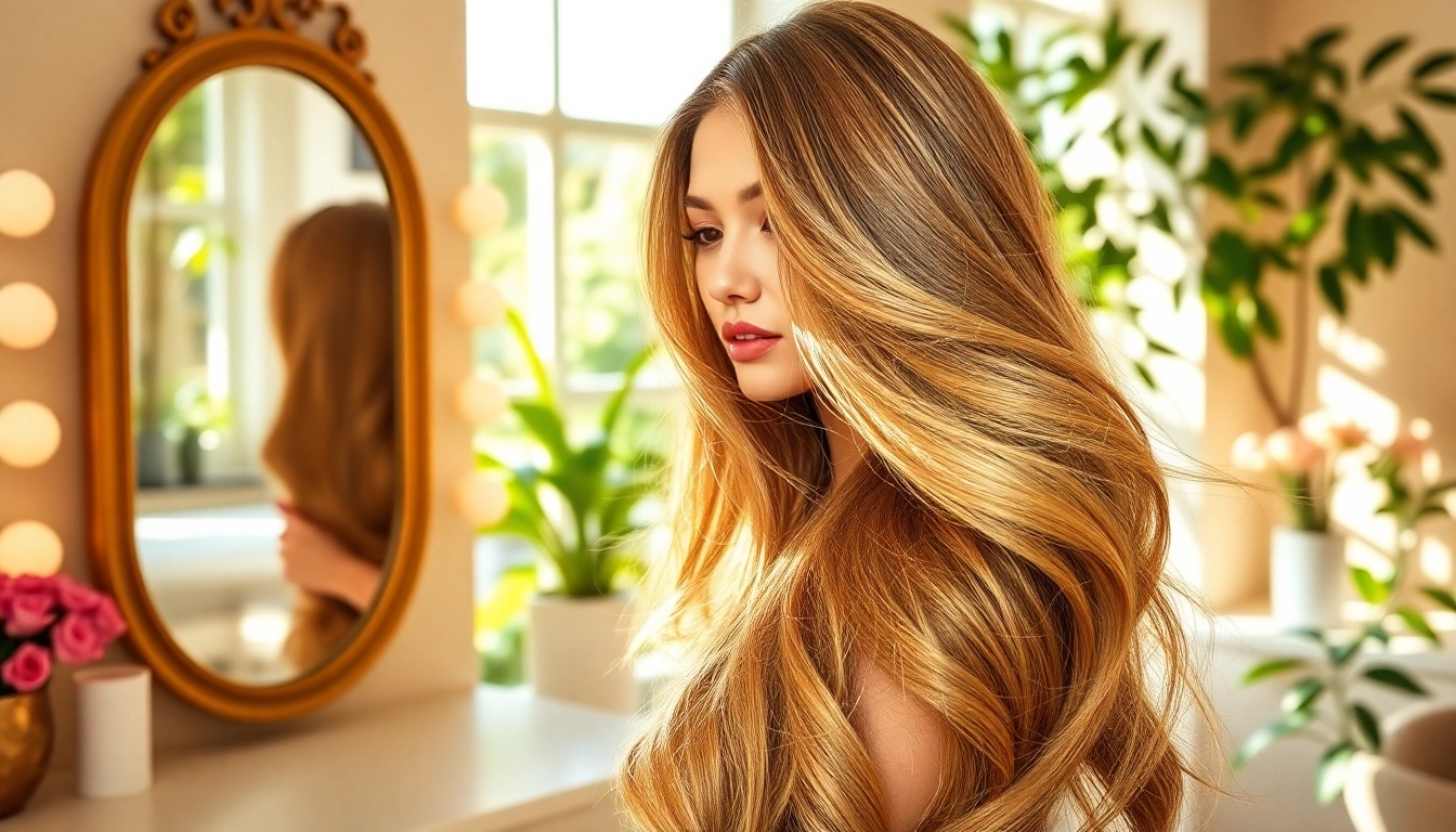 Showcasing genius weft hair extensions styled beautifully in a professional salon environment.