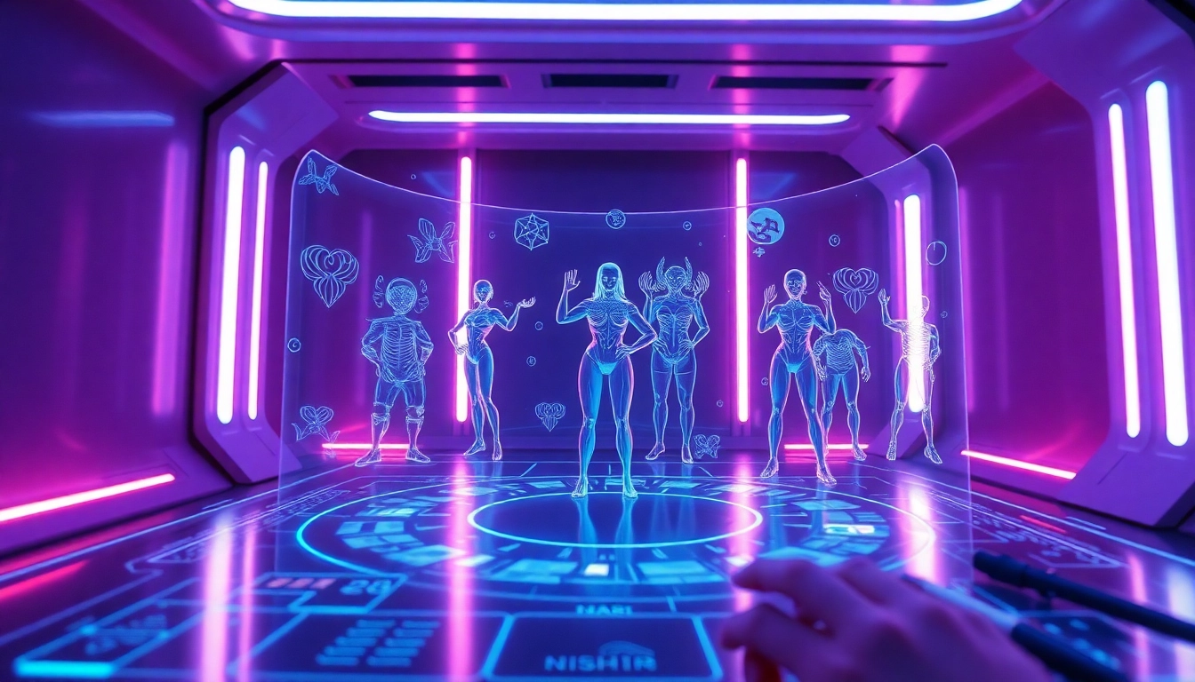 Futuristic NSFW AI interface showcasing vibrant AI-generated characters.