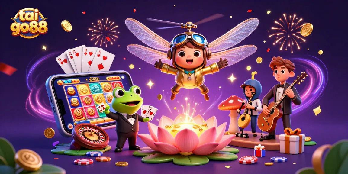 Experience winning excitement with tai go88 as the helicopter pilot and frog croupier engage in a vibrant casino.