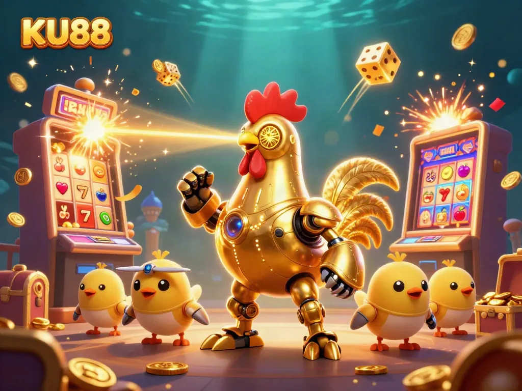 Experience thrilling gameplay with KU88's vibrant slot machines and dynamic characters, showcasing online casino excitement.