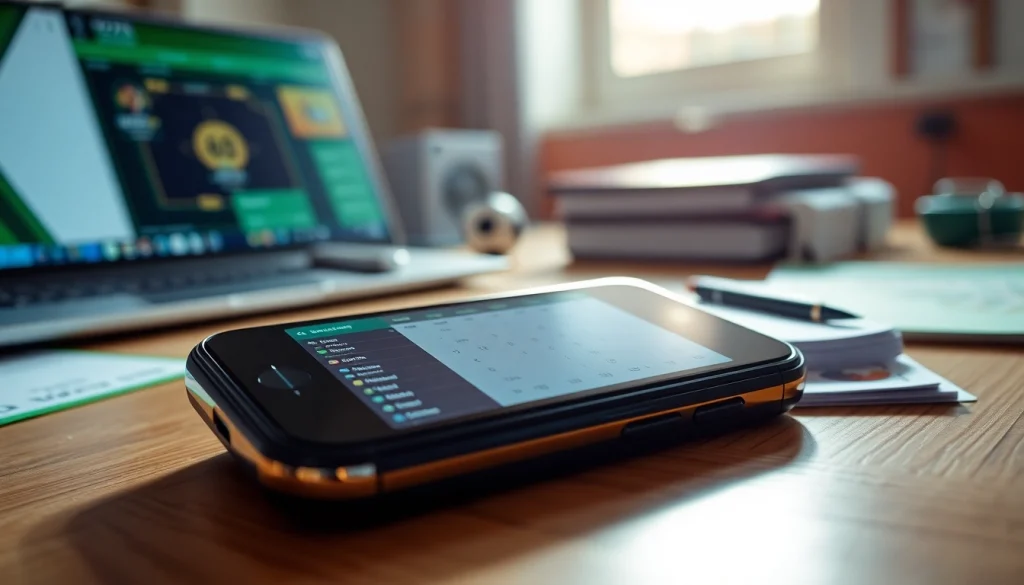 Explore online sportsbooks India with a smartphone showcasing betting odds and an organized betting workspace.