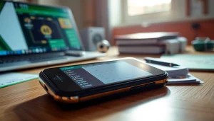 Explore online sportsbooks India with a smartphone showcasing betting odds and an organized betting workspace.