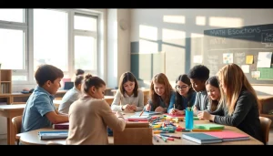 Engaged students in a bright classroom displaying collaboration and the spirit of Education.