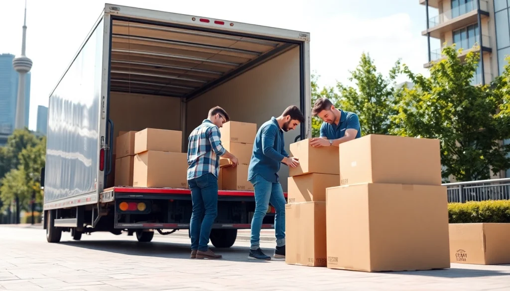 Best Toronto Movers efficiently pack boxes while moving in an urban setting.