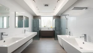 Sonni sanitär GmbH präsentiert stilvolle Badprodukte in einem eleganten Ausstellungsraum.