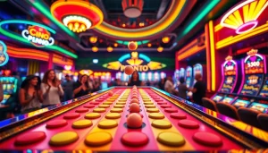 Permainan slot plinko menyenangkan dengan papan Plinko berwarna-warni dan bola jatuh.