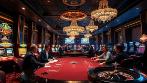 Players engage in an intense game at 7mcn's luxurious casino, showcasing high-stakes excitement.