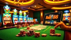Experience the thrill of Babu88 with vibrant casino action featuring cards, chips, and betting excitement.