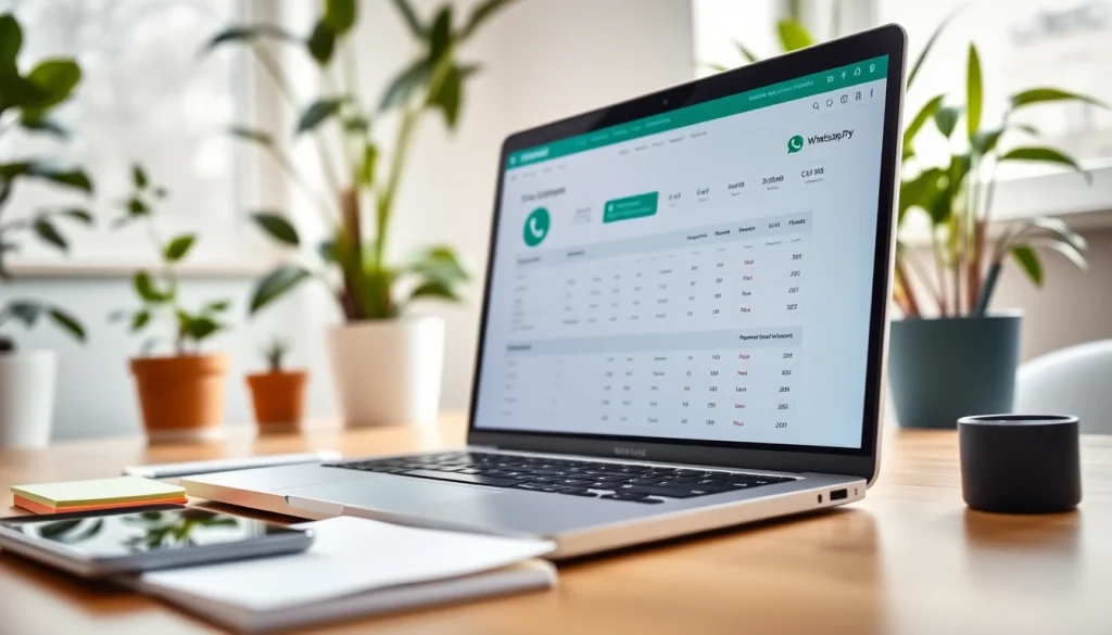 View of a WhatsApp Business CRM dashboard on a laptop, promoting efficient communication tools.