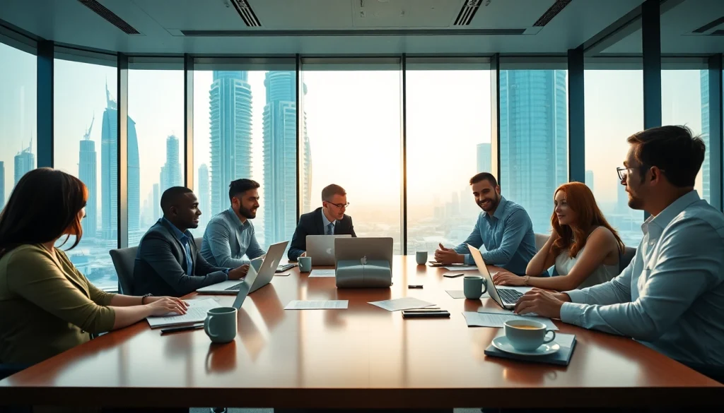 Engaging session with Business Consultants in Dubai in a modern office setting, planning strategies.