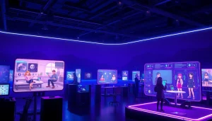 Engaging AI NSFW character interactions in a futuristic digital landscape with vibrant colors.