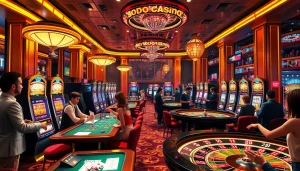SODO Casino vibrant gaming tables with players engaging in thrilling action