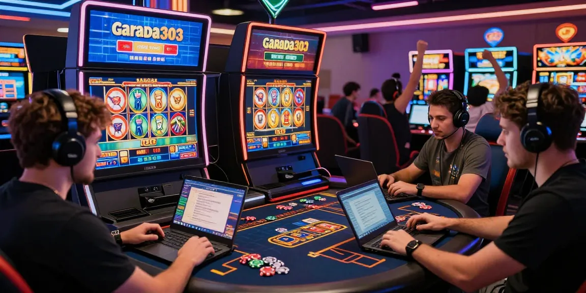 Exciting garuda303 slot gaming scene with diverse players at modern digital casino