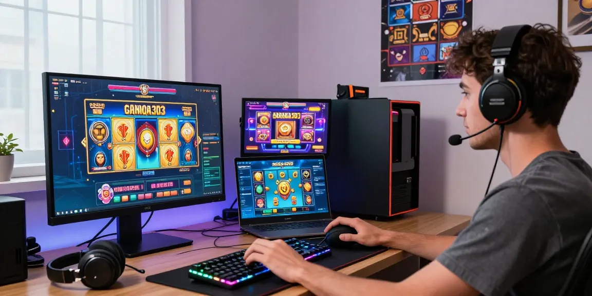 Exciting home gaming setup showcasing garuda303 slot with dynamic online gameplay and colorful visuals.