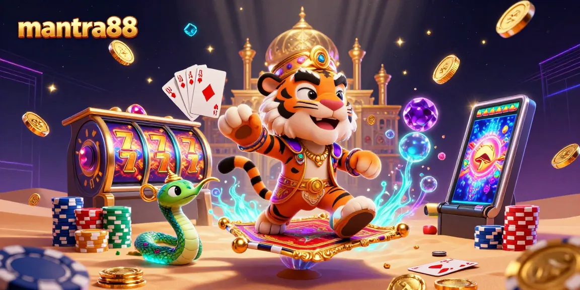 Experience thrilling action on mantra88 with vibrant 3D graphics featuring a sultan, genie, and slot machine.