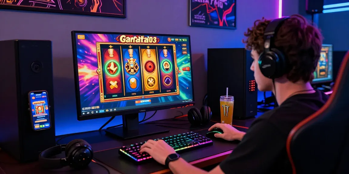 Exciting garuda303 slot gaming scene with vibrant graphics and immersive setup