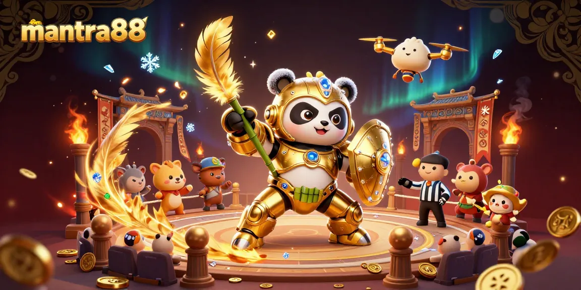 Engage in action-packed gameplay at mantra88 with dynamic scenes featuring a golden panda robot!