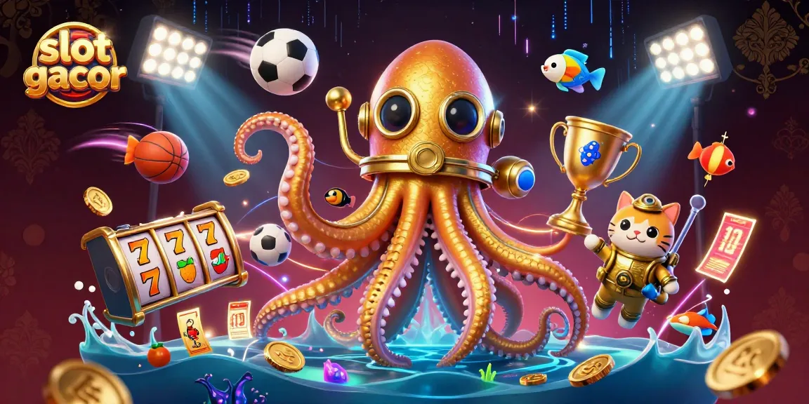 Engage with slot gacor slots featuring an enchanting kraken and diving cat illustration.