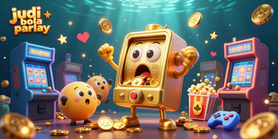 Engage with judi bola parlay in an animated 3D scene featuring a joyful golden slot machine hitting a jackpot.